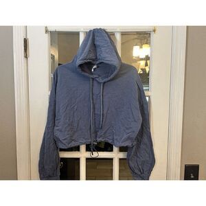 Amazhiyu Cropped Casual Hoodie Sweatshirts Long Sleeved Medium Blue.    T